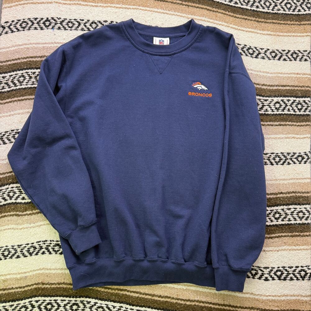 Vintage 2000's NFL Denver Broncos Navy Blue Crewneck Pullover Sweatshirt Sz L